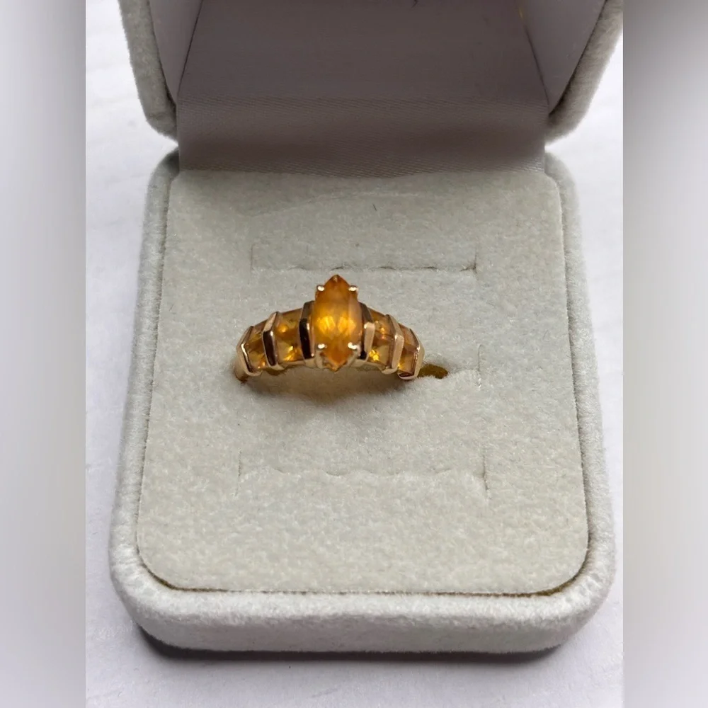 14k Solid Yellow Gold Citrine Stone Ring Size 7